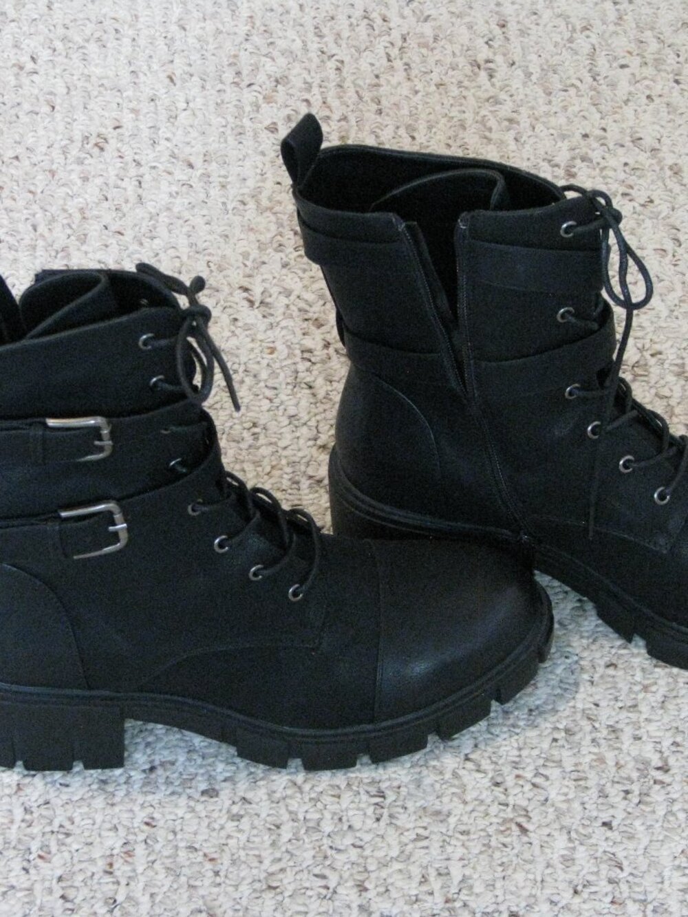 Hawkwell Women's Combat Boots Zipper Buckle Chunky Heel Ankle Booties
